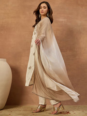 Women Ethnic Motifs Embroidered Regular Thread Work Chanderi Cotton Kurta with Trousers &
