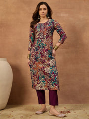 Women Floral Printed Thread Work Floral Kurta