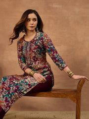 Women Floral Printed Thread Work Floral Kurta
