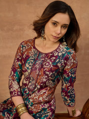 Women Floral Printed Thread Work Floral Kurta