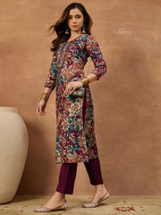 Women Floral Printed Thread Work Floral Kurta