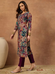 Women Floral Printed Thread Work Floral Kurta