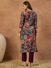 Women Floral Printed Thread Work Floral Kurta