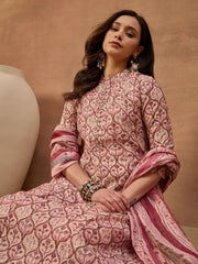 Women Ethnic Motifs Printed Regular Chanderi Cotton Kurta with Trousers & With Dupatta
