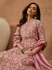 Women Ethnic Motifs Printed Regular Chanderi Cotton Kurta with Trousers & With Dupatta