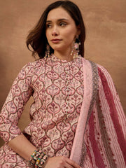 Women Ethnic Motifs Printed Regular Chanderi Cotton Kurta with Trousers & With Dupatta