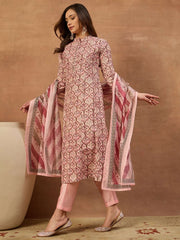 Women Ethnic Motifs Printed Regular Chanderi Cotton Kurta with Trousers & With Dupatta