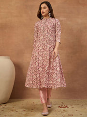 Women Ethnic Motifs Printed Regular Chanderi Cotton Kurta with Trousers & With Dupatta