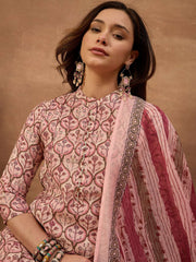 Women Ethnic Motifs Printed Regular Chanderi Cotton Kurta with Trousers & With Dupatta
