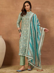 Women Ethnic Motifs Printed Regular Chanderi Cotton Kurta with Trousers & With Dupatta