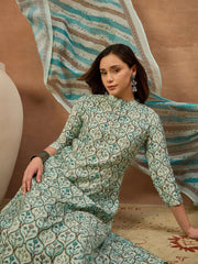 Women Ethnic Motifs Printed Regular Chanderi Cotton Kurta with Trousers & With Dupatta