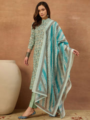 Women Ethnic Motifs Printed Regular Chanderi Cotton Kurta with Trousers & With Dupatta