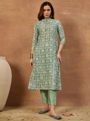Women Ethnic Motifs Printed Regular Chanderi Cotton Kurta with Trousers & With Dupatta