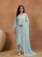 Women Floral Thread Embroidered Kurta & Trouser With Dupatta