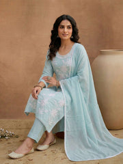 Women Floral Thread Embroidered Kurta & Trouser With Dupatta