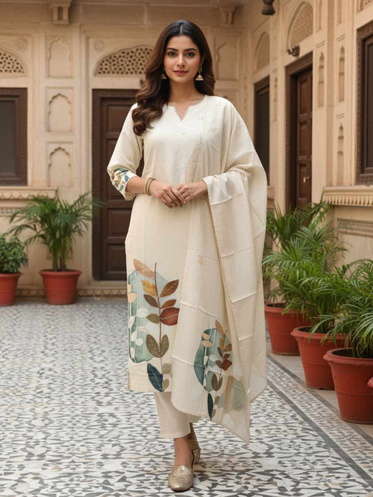 Women Floral Printed Regular Pure Cotton Kurta with Trousers & With Dupatta