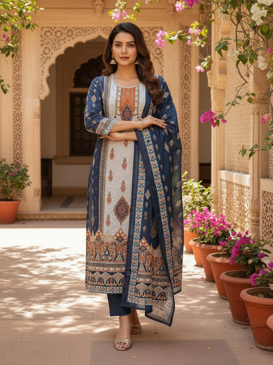 Women Ethnic Motifs Printed Regular Pure Cotton Kurta with Trousers & With Dupatta