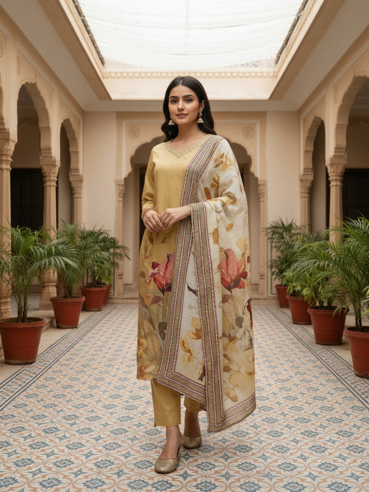 Women Floral Printed Straight Kurta & Trouser with Dupatta