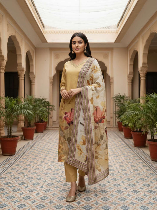 Women Floral Printed Straight Kurta & Trouser with Dupatta