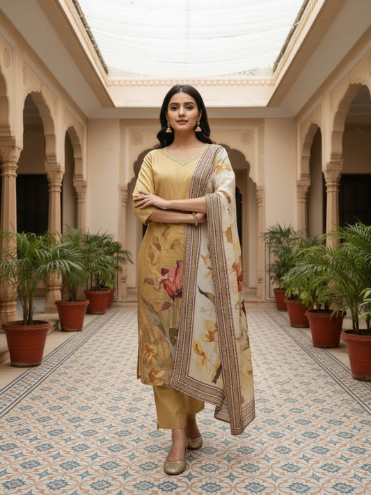 Women Floral Printed Straight Kurta & Trouser with Dupatta