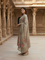Women Floral Printed Regular Sequinned Pure Cotton Top with Trousers & With Dupatta
