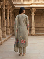 Women Floral Printed Regular Sequinned Pure Cotton Top with Trousers & With Dupatta