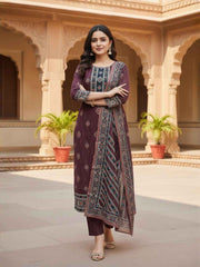 Women Ethnic Motifs Printed Regular Pure Cotton Kurta with Trousers & With Dupatta