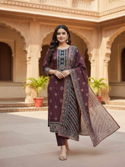 Women Ethnic Motifs Printed Regular Pure Cotton Kurta with Trousers & With Dupatta