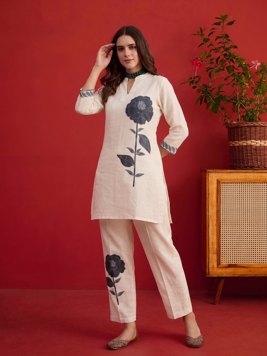 Linen Printed Top with Trousers