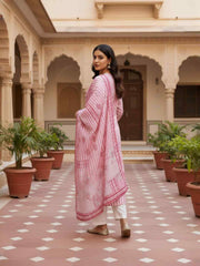 Women Printed Regular Art Silk Kurta with Trousers & With Dupatta