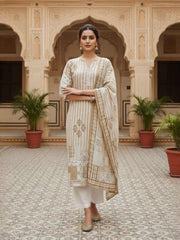 Women Ethnic Printed Regular Chanderi Cotton Kurta with Trousers With Dupatta (Copy)