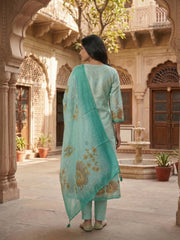 Women Animal Printed Sequinned Linen Kurta with Trousers & With Dupatta