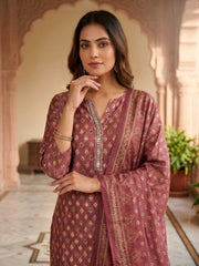 Women Ethnic Motifs Printed Regular Chanderi Cotton Kurta with Trousers & With Dupatta