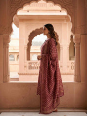 Women Ethnic Motifs Printed Regular Chanderi Cotton Kurta with Trousers & With Dupatta