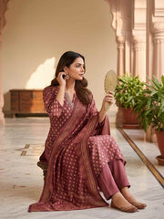 Women Ethnic Motifs Printed Regular Chanderi Cotton Kurta with Trousers & With Dupatta