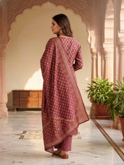 Women Ethnic Motifs Printed Regular Chanderi Cotton Kurta with Trousers & With Dupatta
