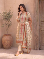 Women Floral Printed Regular Pure Cotton Kurta with Trousers & With Dupatta