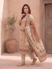 Women Floral Printed Regular Pure Cotton Kurta with Trousers & With Dupatta