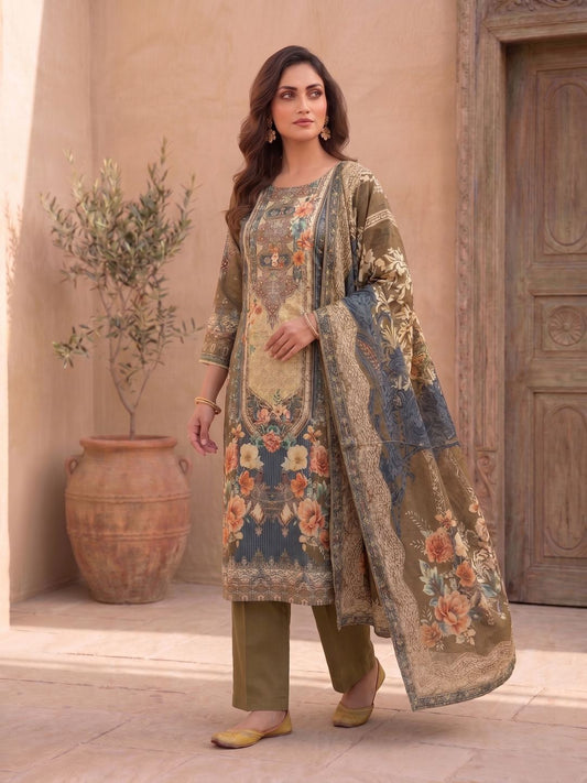 Women Floral Printed Regular Pure Cotton Kurta with Trousers & With Dupatta