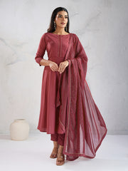 Women Solid A-Line Kurta with Trousers & Dupatta