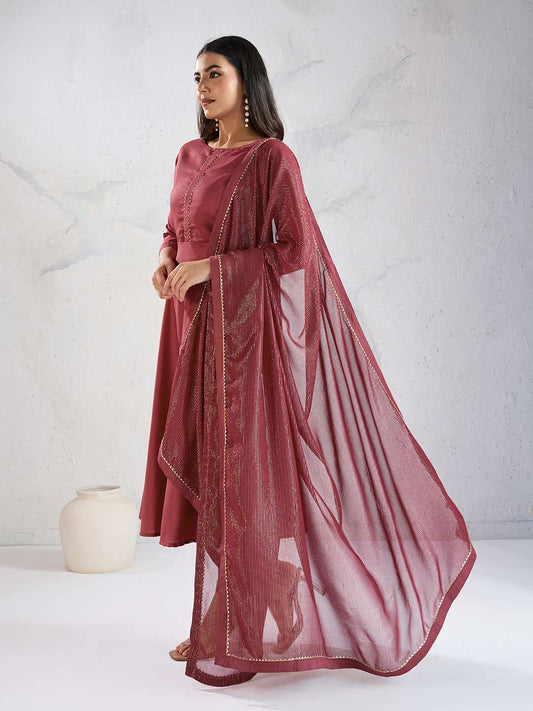 Women Solid A-Line Kurta with Trousers & Dupatta