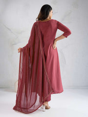Women Solid A-Line Kurta with Trousers & Dupatta