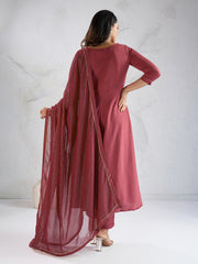 Women Solid A-Line Kurta with Trousers & Dupatta