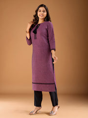 Tie-Up Neck Thread Work Straight Kurta