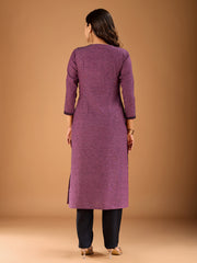 Tie-Up Neck Thread Work Straight Kurta