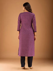 Tie-Up Neck Thread Work Straight Kurta