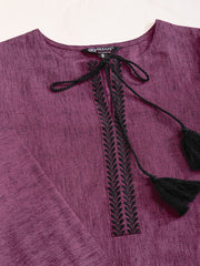 Tie-Up Neck Thread Work Straight Kurta