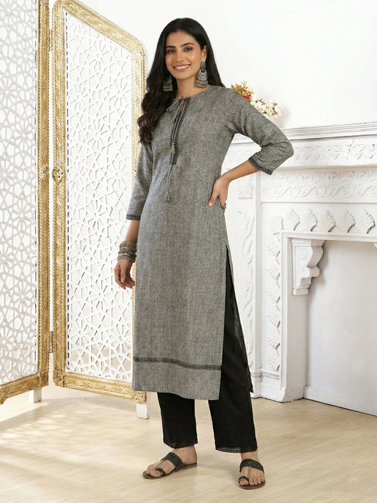 Women Embroidered Thread Work Lace Frills Bows and Ruffles Kurta