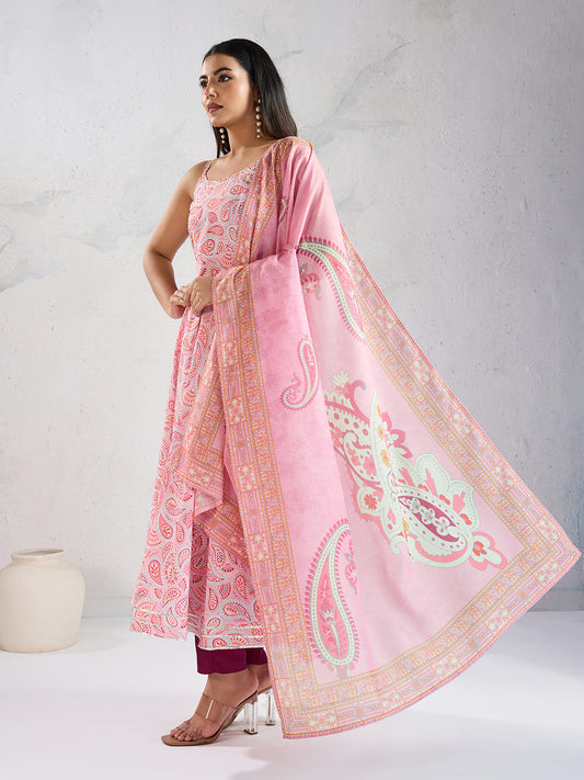 Paisley Printed A Line Gotta Patti Kurta With Trousers & With Dupatta