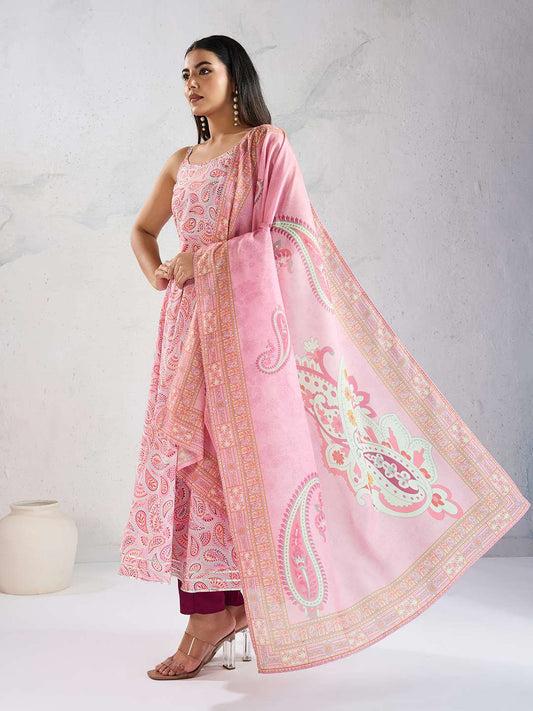 Paisley Printed A Line Gotta Patti Kurta With Trousers & With Dupatta